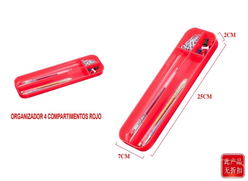 [RV791RJ] Organizador de escritorio 4 compartimentos rojo para oficina