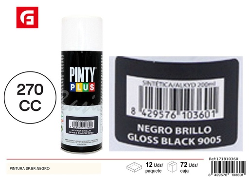 [171810360] Aerosol Pintyplus negro brillo 270cc - Pintura calidad