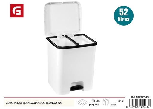 [120302543] Cubo de basura pedal Duo ecológico blanco 52L - Plásticos del hogar