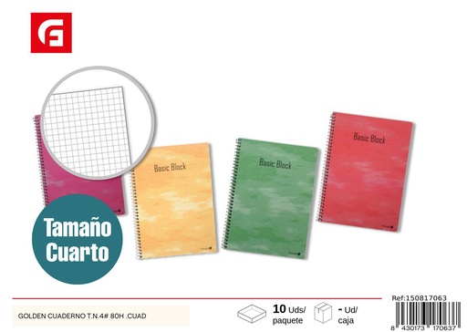 [150817063] Cuaderno A5 de papel cuadriculado GOLDEN 80 hojas - Papelería y manualidades
