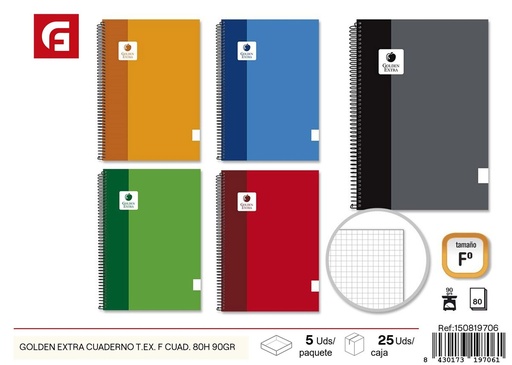 [150819706] C cuaderno escolar con tapa dura A4 a rayas GOLDEN EXTRA - 80 hojas 90 gramos