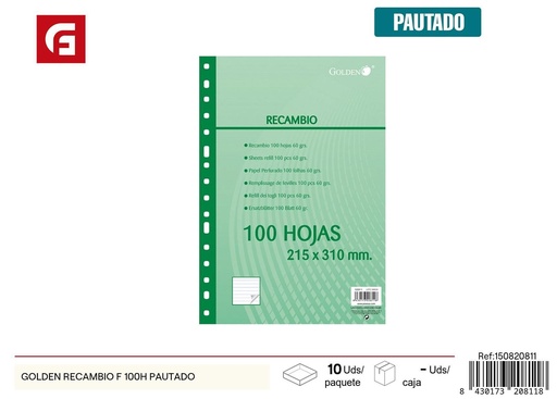[150820811] Recambio de hojas pautado A4 100 páginas Golden Multiuso