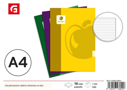 [150823801] Libreta Grapada A4 Doble Línea Golden Basic 50H - Papelería y útiles escolares