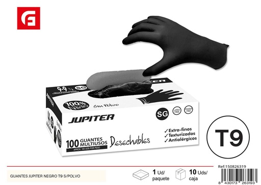 [150826319] Guantes de nitrilo Jupiter negro S/P caja 100uds T-9 - Guantes de protección