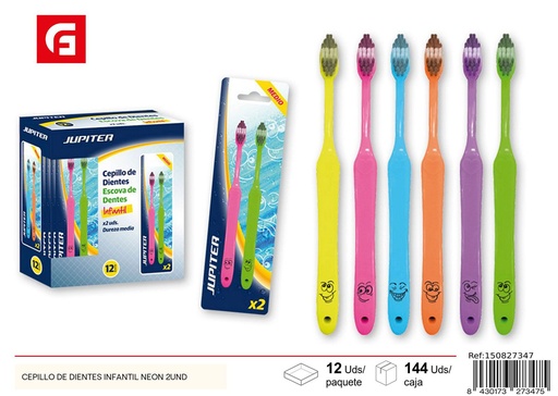 [150827347] Cepillo de dientes infantil neon (2 unidades) - Productos de cuidado personal para niños