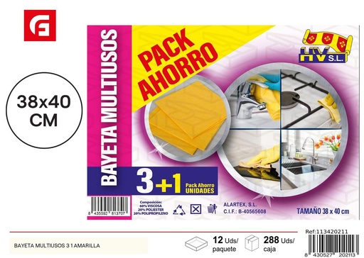 [113420211] Bayeta Multiusos 3+1 Amarilla - Limpiadores de cocina