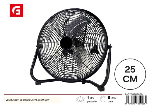 [200989088] Ventilador de suelo metálico 25cm 50W para ventilación y enfriamiento