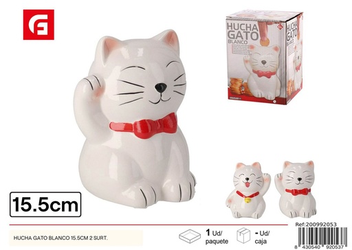 [200992053] Hucha gato blanco cerámica 15.5cm 2 surtidos para ahorro y decoración