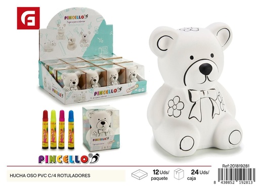 [201819281] Hucha oso de PVC con 4 rotuladores para decoración y ahorro