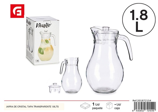 [201872154] Jarra de vidrio con tapa transparente 1.8L - Utensilios de cocina
