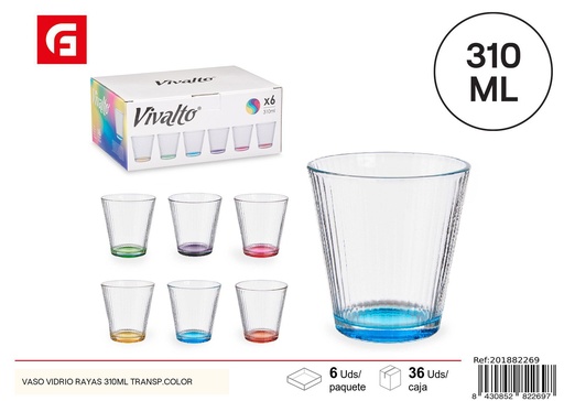 [201882269] Vaso de vidrio Rayas 310ml Color Transparente - Vidrio y Cerámica