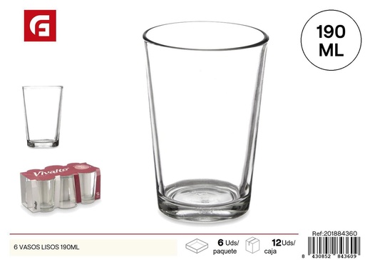 [201884360] Vasos de vidrio lisos 190ml 6pcs para uso diario y fiestas