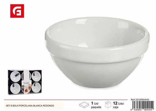 [201890445] Set 6 bols de porcelana blanca redondos para cocina