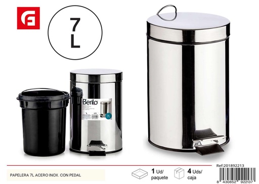 [201892213] Papelera de acero inoxidable 7L con pedal - Artículos para el hogar
