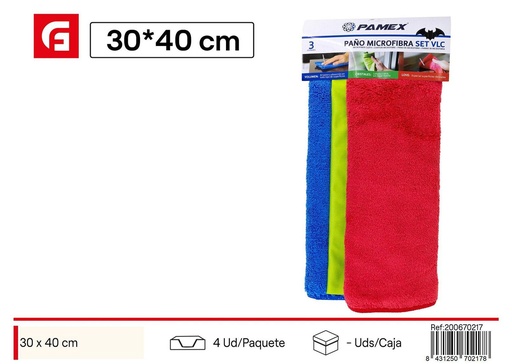 [200670217] Set 3 paños microfibra 30*40 cm - Accesorios de limpieza