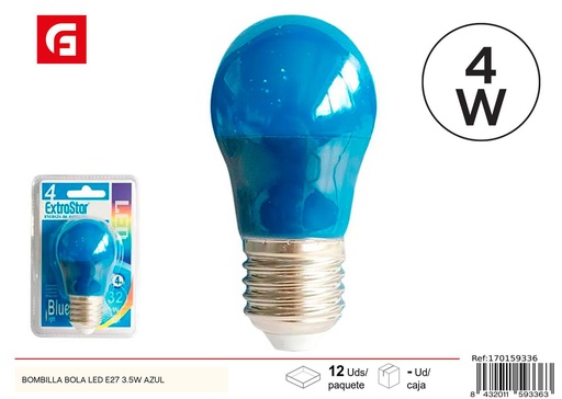 [170159336] Bombilla bola LED E27 3.5W azul