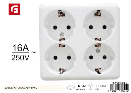 [170159805] Base enchufe cuadrada doble 4 bases para electricidad