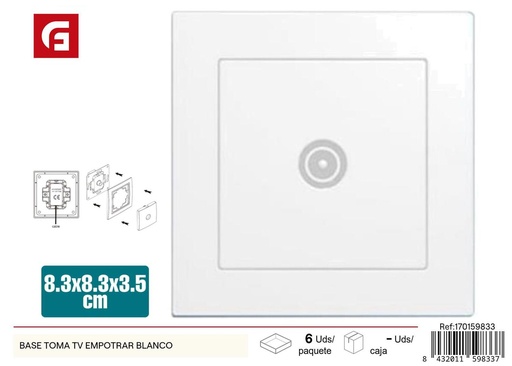 [170159833] Base toma TV empotrar blanco para instalación eléctrica