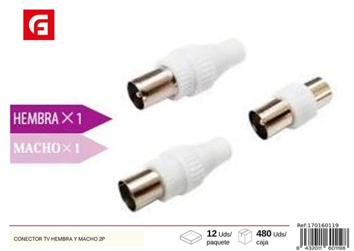 [170160119] Conector TV hembra y macho 2 piezas para televisión