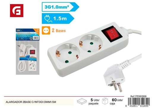 [170161269] Alargador 2 bases con interruptor 3G1.0MM 1.5M - Suministros eléctricos