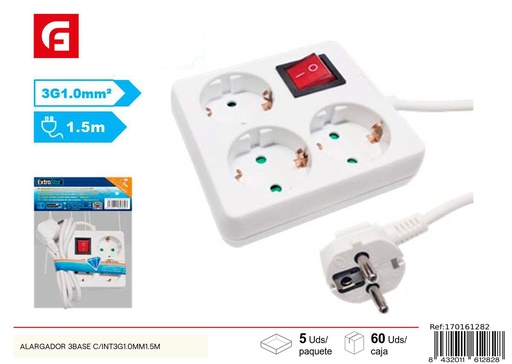 [170161282] Regleta con 3 bases y cable 1.5m - Material eléctrico