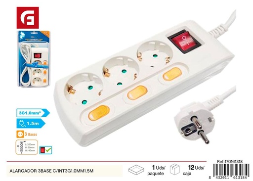 [170161318] Alargador 3 bases c/int 3G 1.0mm 1.5m - Productos eléctricos