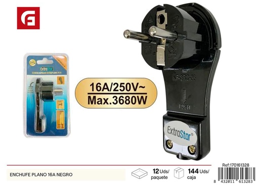 [170161328] Enchufe plano 16A negro - Accesorios eléctricos