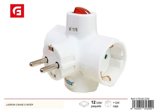 [170161329] Adaptador de enchufe 3 tomas con interruptor - Equipos eléctricos