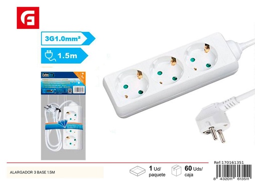 [170161351] Alargador 3 bases 1.5M - Accesorios eléctricos