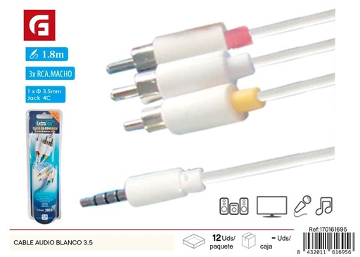 [170161695] Cable audio blanco 3.5 - Accesorios de electrónica