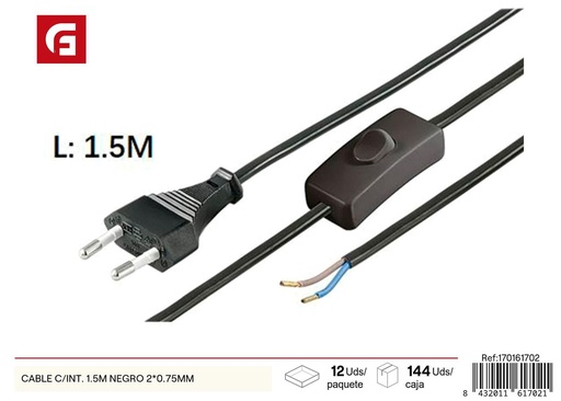 [170161702] Cable con enchufe 1.5m negro 2*0.75mm - Electricidad y suministros