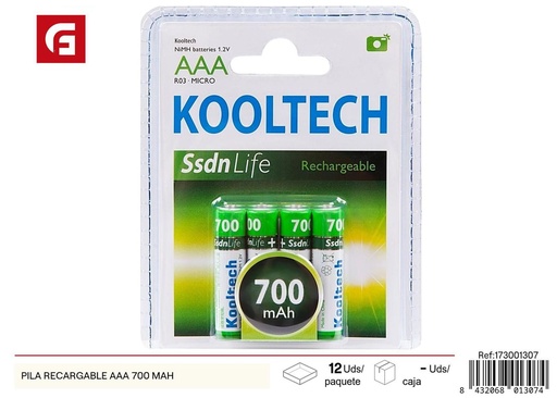 [173001307] Pila recargable AAA 700mAh para dispositivos electrónicos