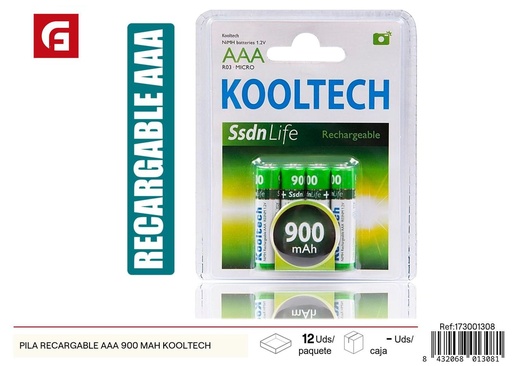 [173001308] Pila recargable AAA 900mAh Kooltech para dispositivos electrónicos