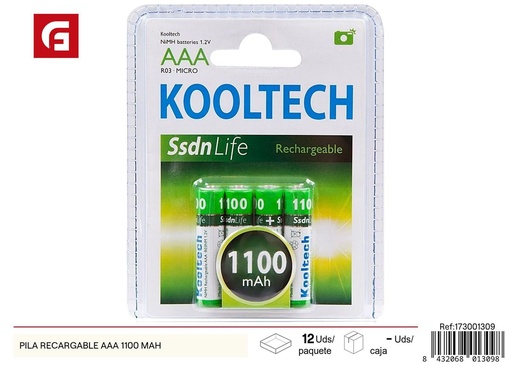 [173001309] Pila recargable AAA 1100 mAh para dispositivos electrónicos