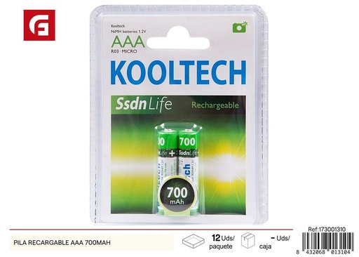 [173001310] Pila recargable AAA 700mAh para dispositivos electrónicos