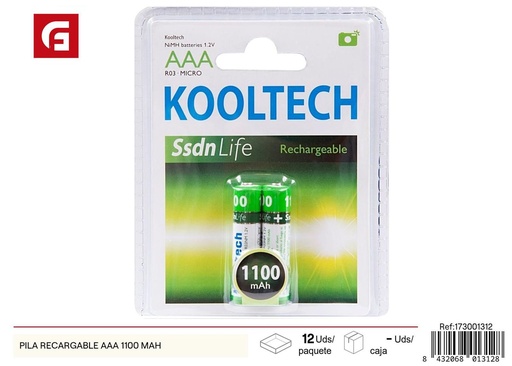 [173001312] Pilas recargables AAA 1100mAh para dispositivos electrónicos