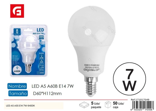 [171017549] Bombilla LED A60 E14 7W 6500K - Iluminación LED