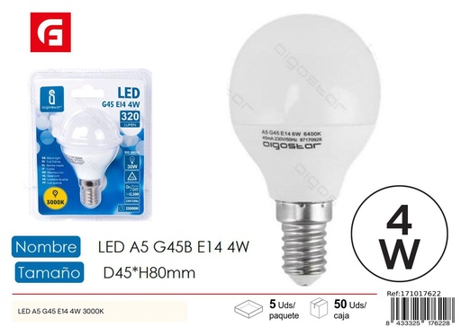 [171017622] Bombilla LED G45 E14 4W 3000K para iluminación