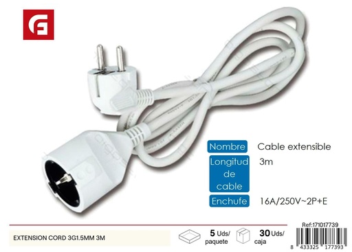 [171017739] Extensión de cordón 3 m - Suministros eléctricos