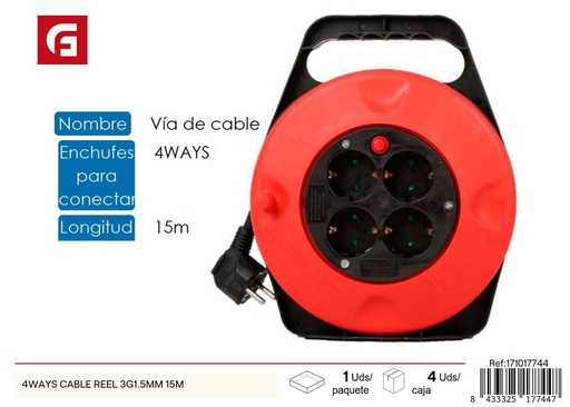 [171017744] Regleta de enchufes 4 vías cable 3G1.5mm 15m para energía