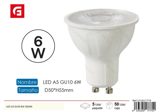 [171017775] LED GU10 6W 3000K 480LM para iluminación y lámparas de techo