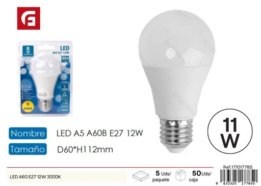 [171017785] Bombilla LED cálida 11W E27 3000K - Iluminación LED para interiores