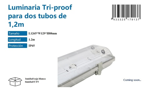 [171017913] Luminaria tri-proof LED para dos tubos de 1.2m IP65