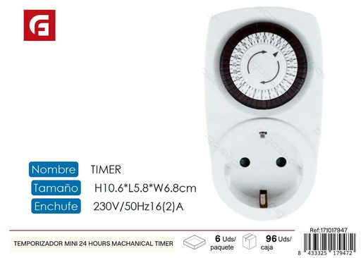 [171017947] Temporizador mini mecánico de 24 horas - Accesorios eléctricos