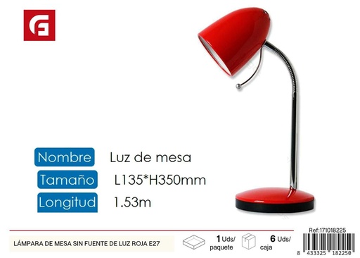 [171018225] Lámpara de mesa roja E27 1.53M - Iluminación