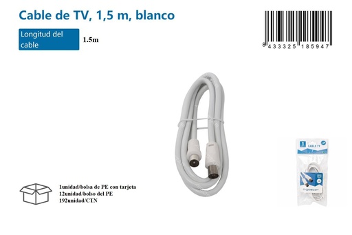 [171018594] Antena TV 1.5m blanco para conexión de televisión