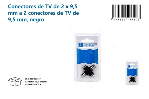 [171018620] Conectores de TV de 2 x 9,5 mm a 2 conectores de TV de 9,5 mm, negro