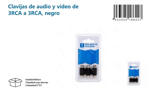 [171018622] Clavijas de audio y vídeo 3RCA a 3RCA negro para conexiones AV