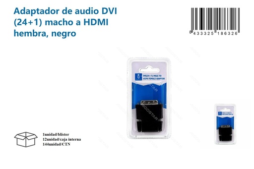 [171018632] Adaptador de audio DVI (24+1) macho a HDMI hembra negro para conexiones de video