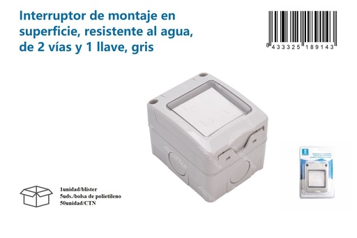 [171018914] Interruptor de superficie resistente al agua de 2 vías y 1 llave gris